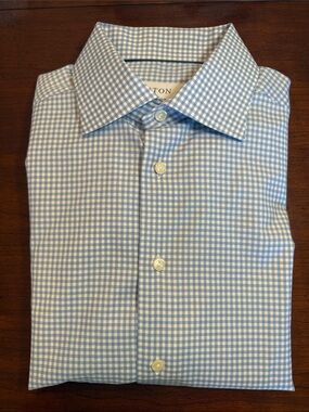 Eton Blue and White Gingham Spread Collar Dress Shirt